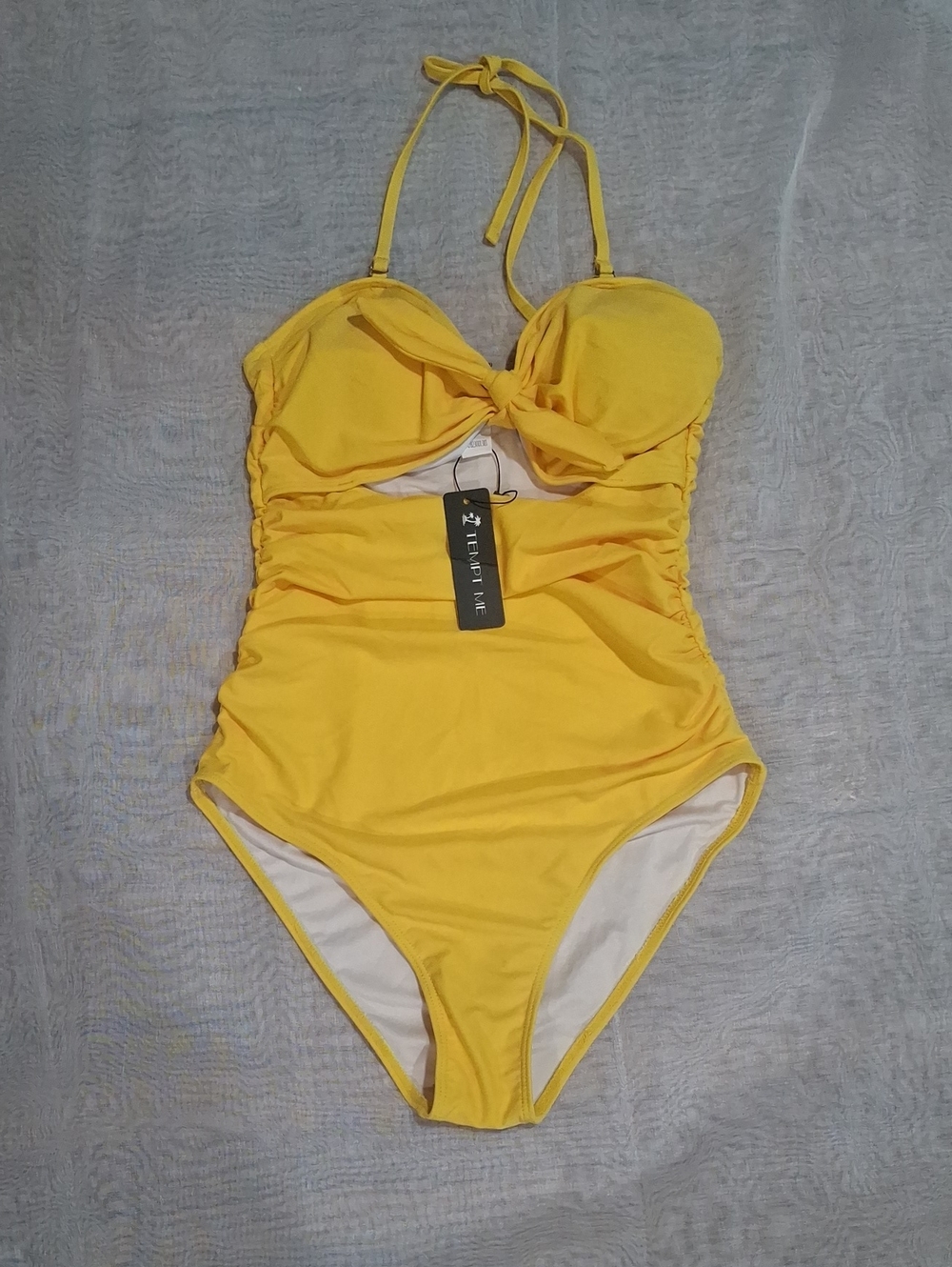 N.W.T Tempt Me Yellow Ruched One-Piece Swimsuit Size S